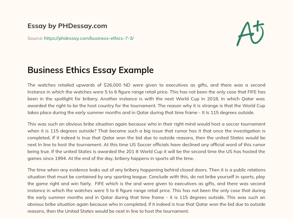 Business Ethics Essay Example essay