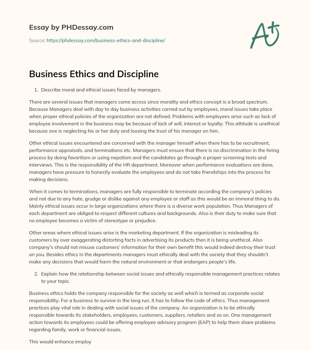 Business Ethics and Discipline essay