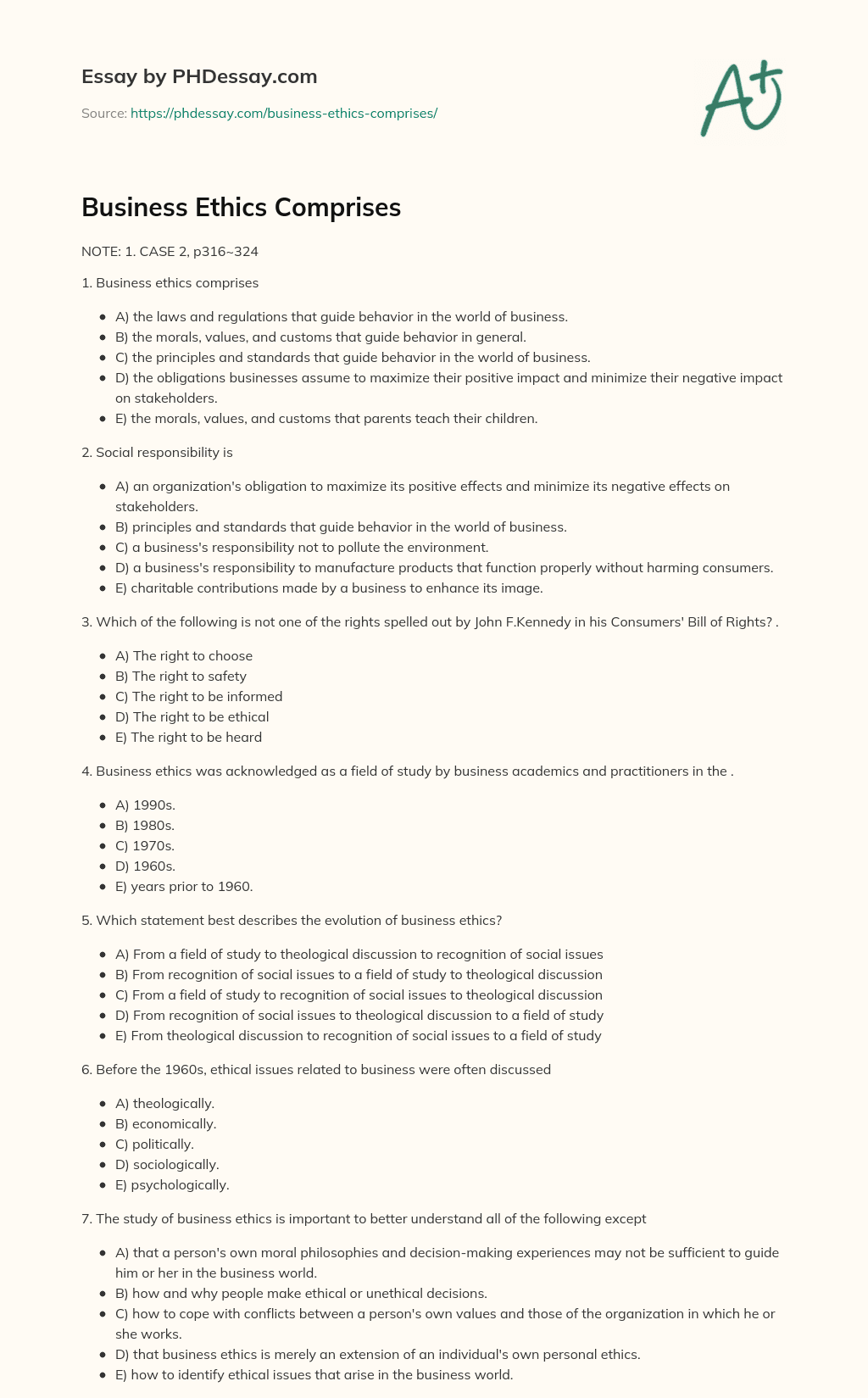 Business Ethics Comprises essay