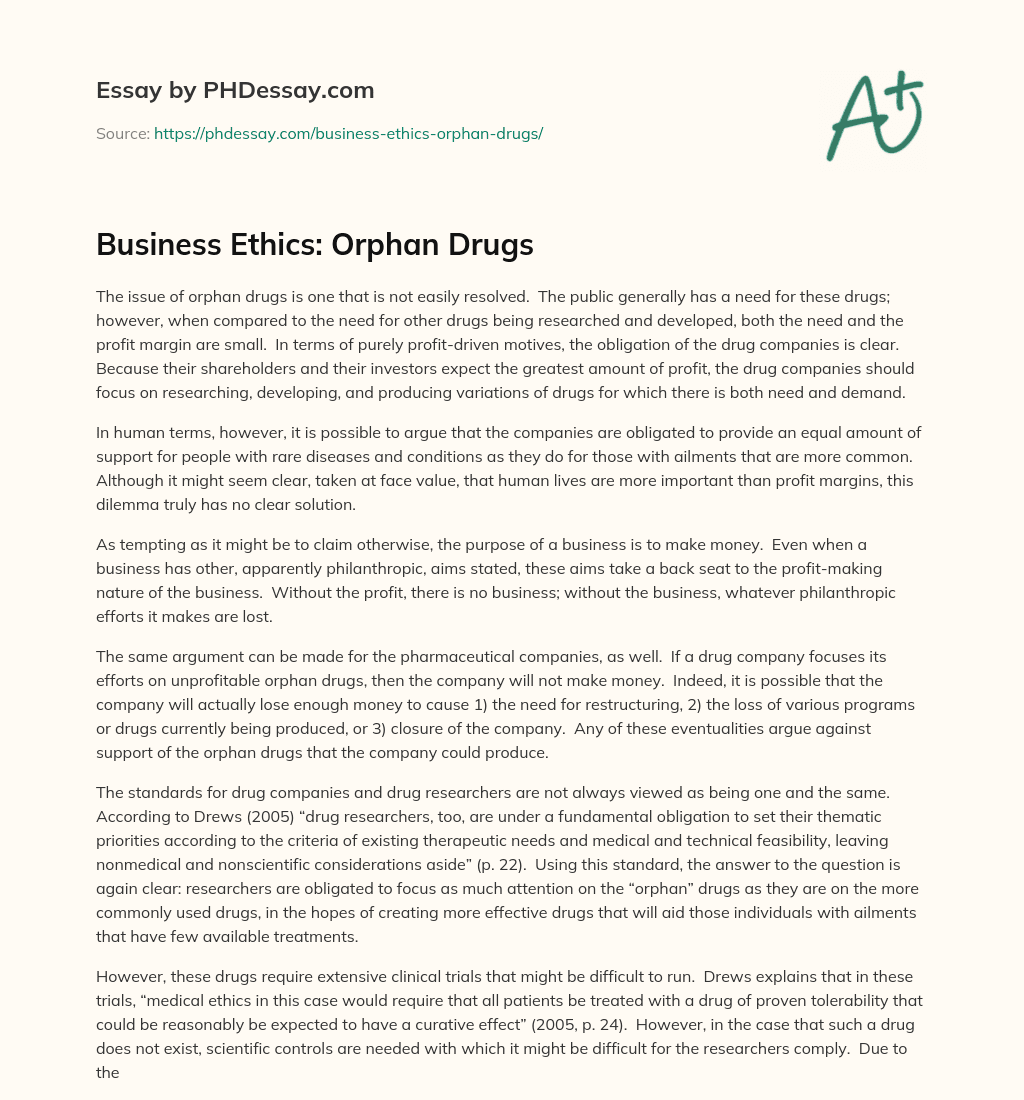 Business Ethics: Orphan Drugs essay