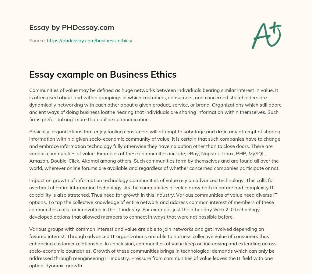 Essay example on Business Ethics essay