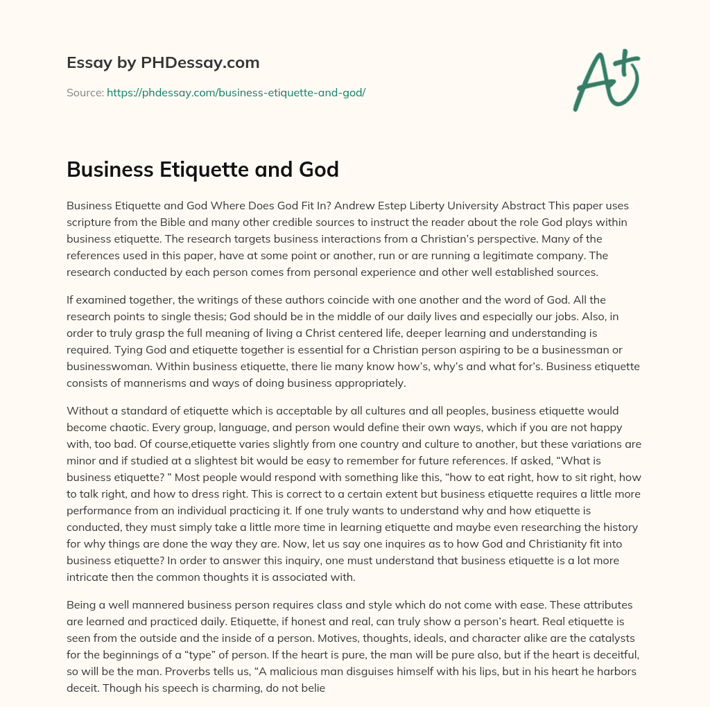 Business Etiquette and God essay