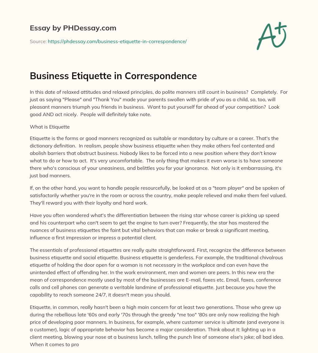 Business Etiquette in Correspondence essay
