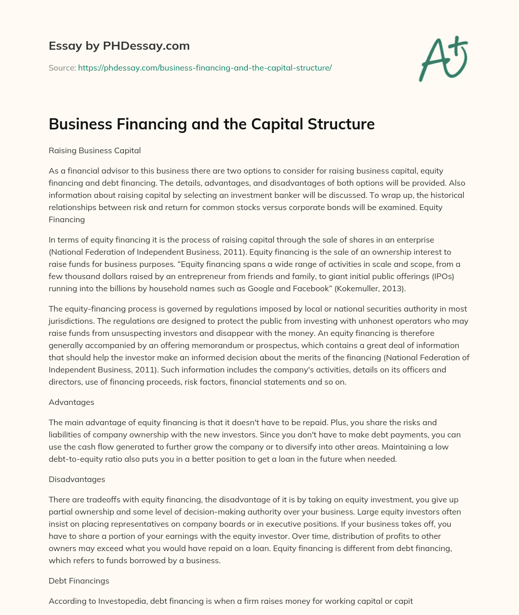 Business Financing and the Capital Structure essay