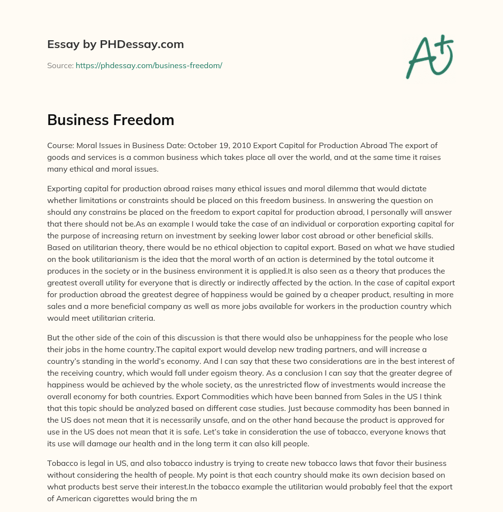 Business Freedom essay