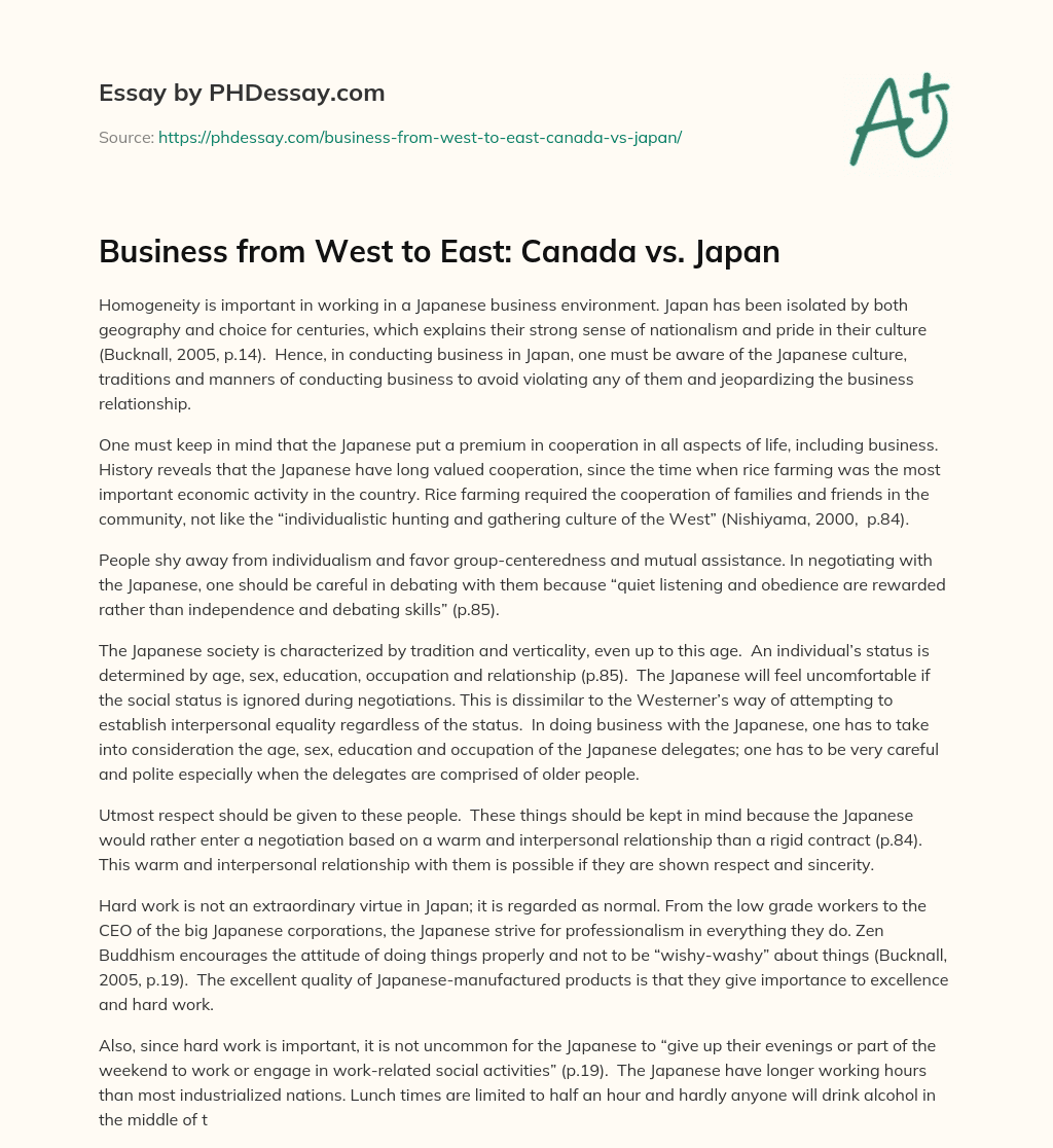 Business from West to East: Canada vs. Japan essay