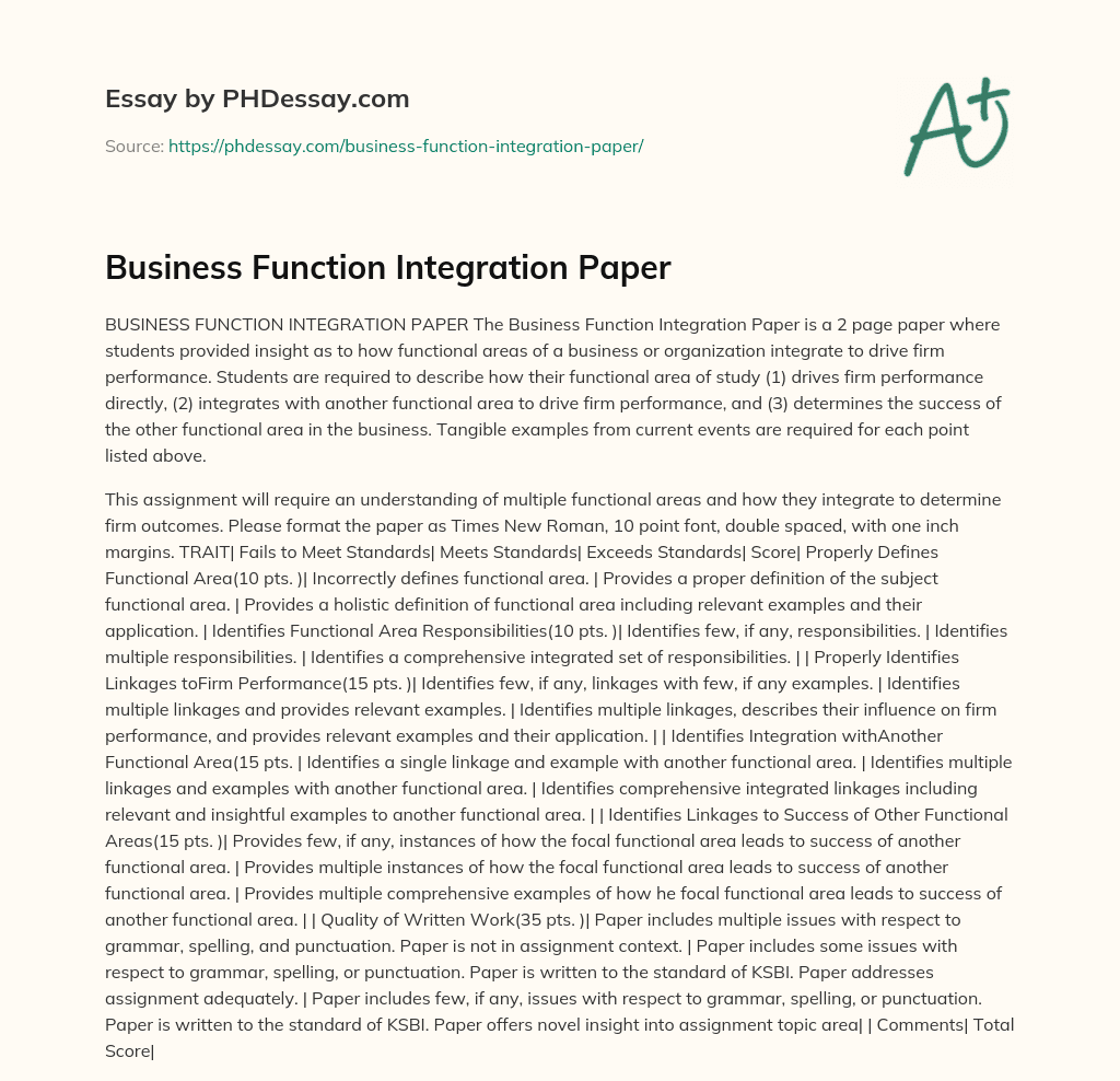 Business Function Integration Paper essay