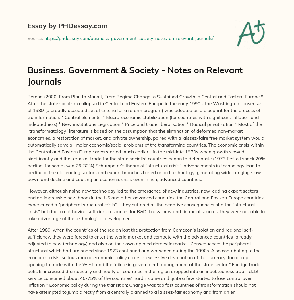 Business, Government & Society – Notes on Relevant Journals essay