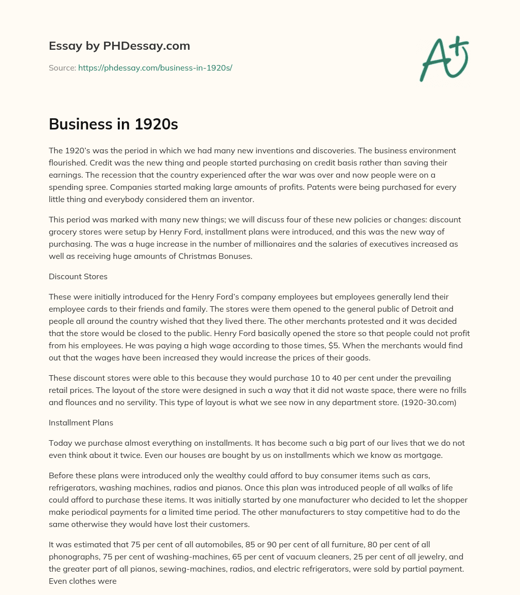 Business in 1920s essay