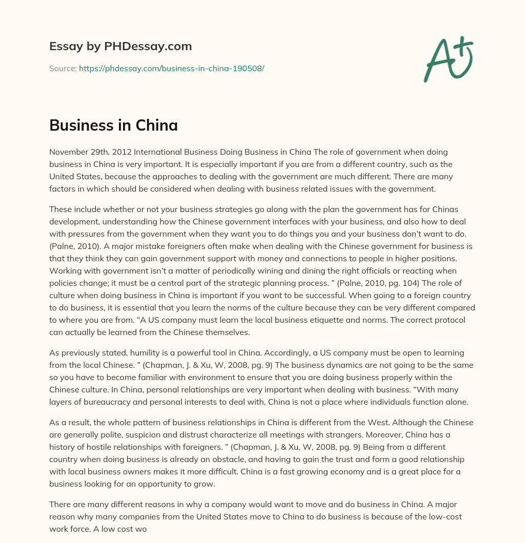 Business in China essay