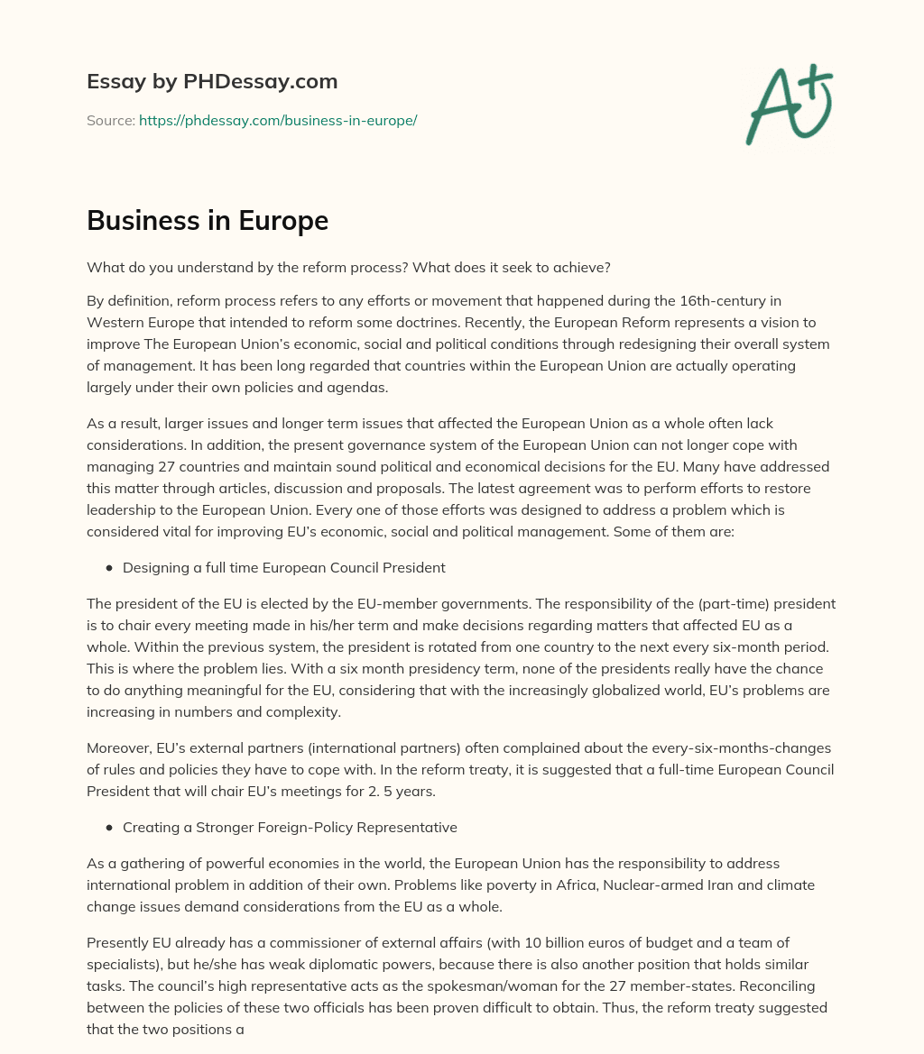 European Reform: Redesigning the EU’s System of Management essay