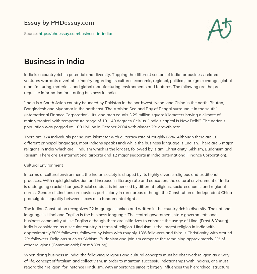 Business in India essay