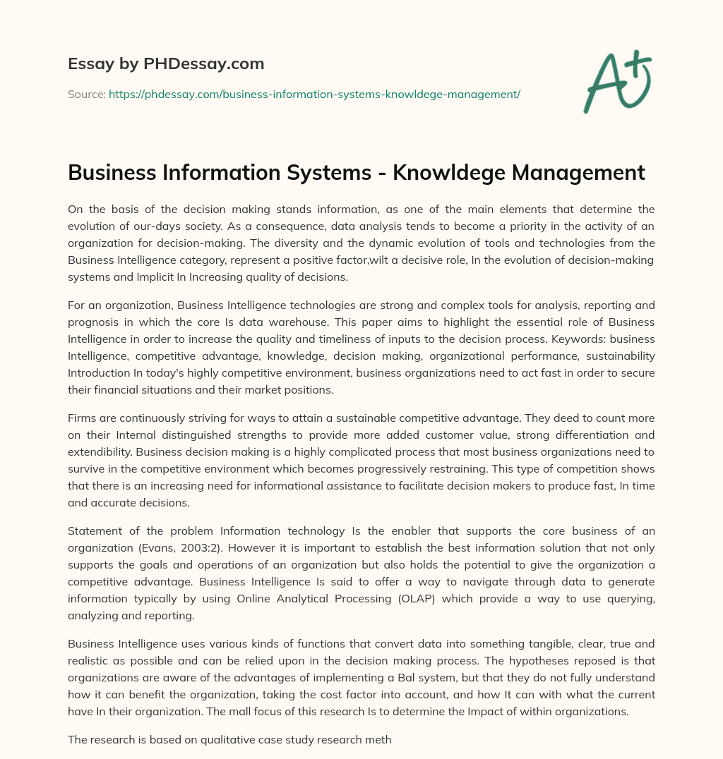 Business Information Systems – Knowldege Management essay