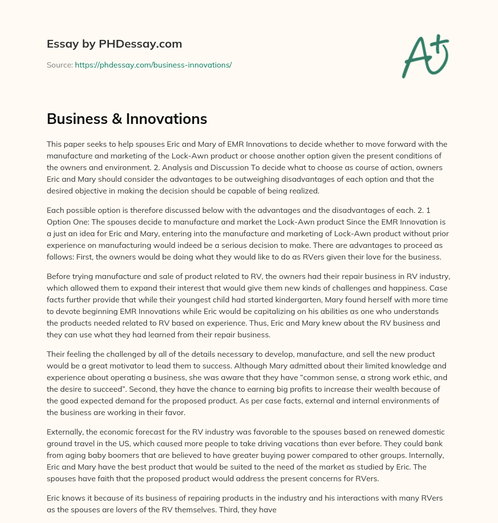 Business & Innovations essay