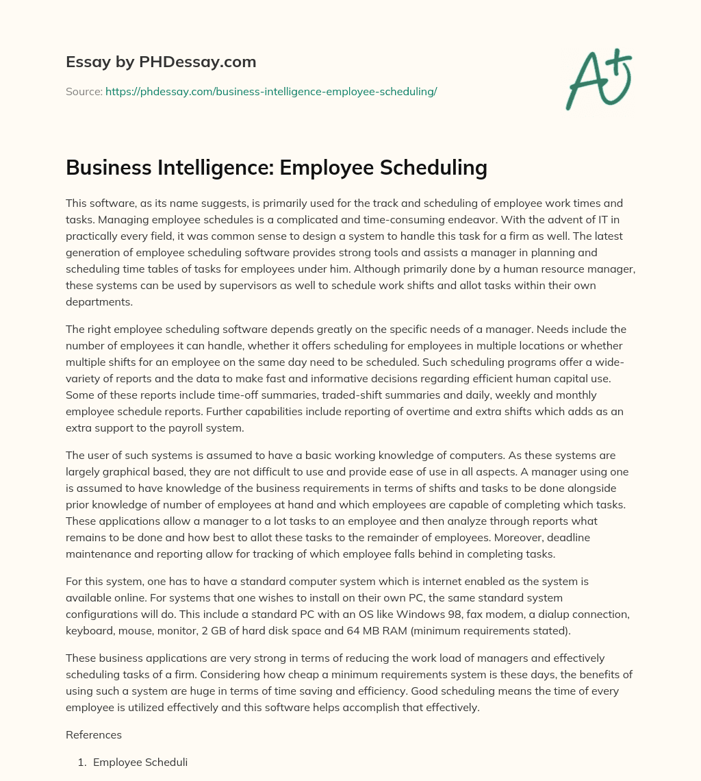 Business Intelligence: Employee Scheduling essay