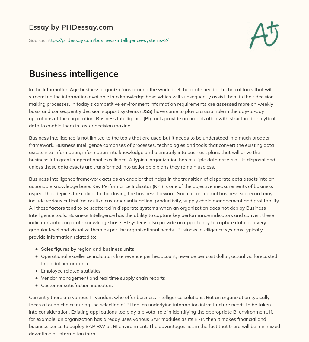 Business intelligence essay