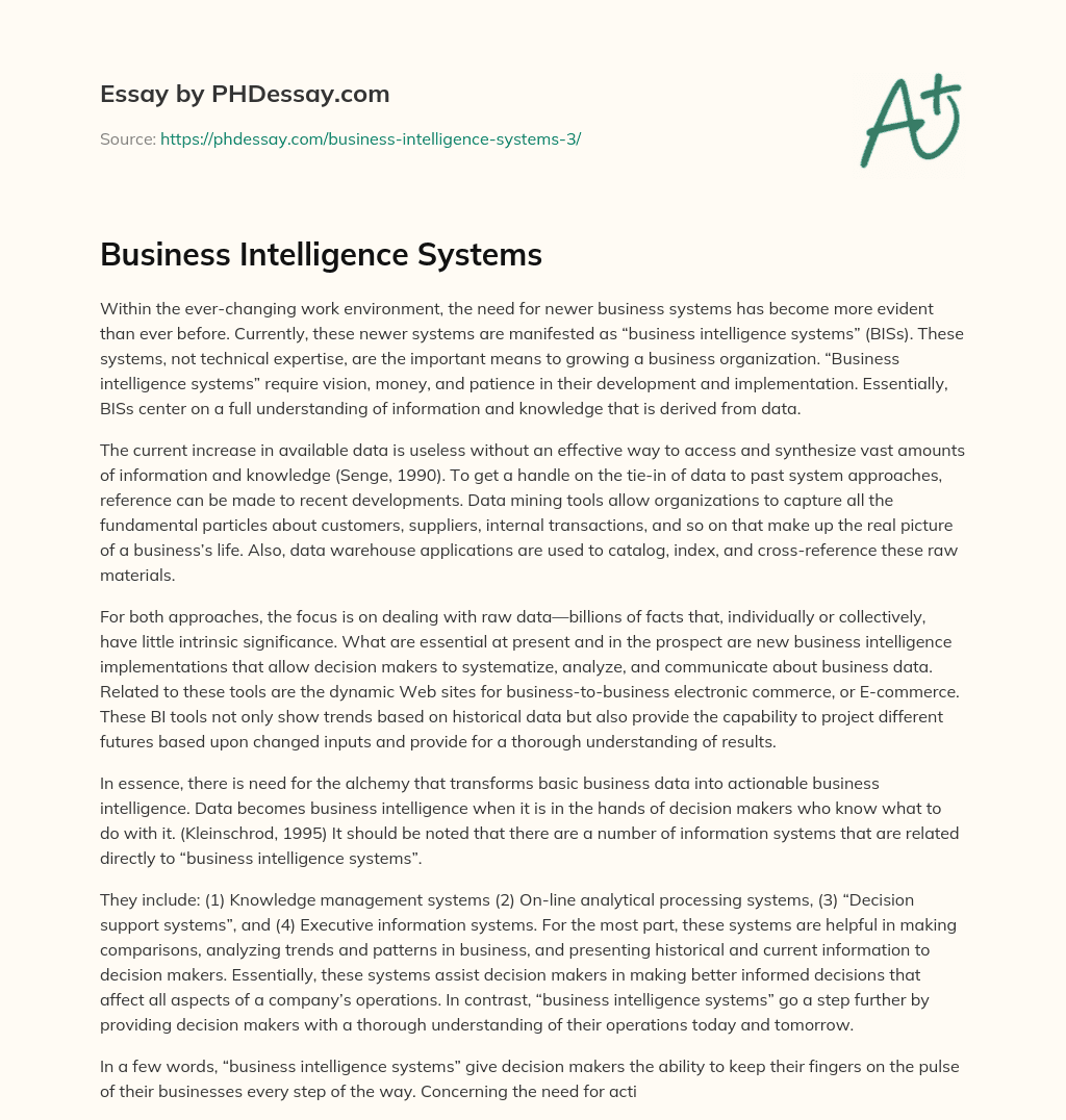 Business Intelligence Systems essay
