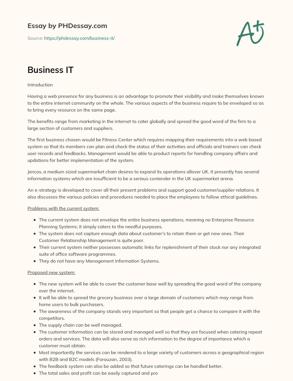 Advantages of Web Presence for Businesses: Fitness Center and Jencos Case Study essay