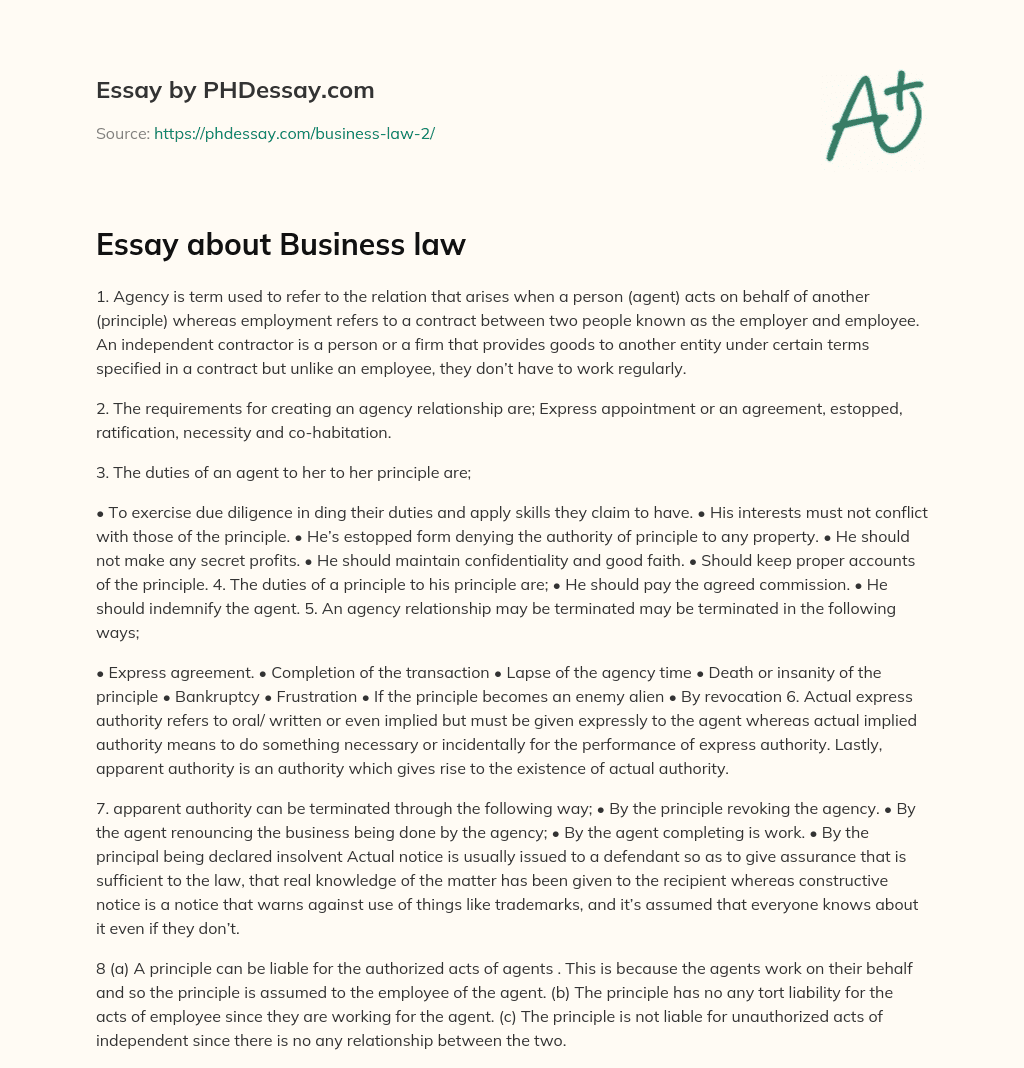 Essay about Business law essay