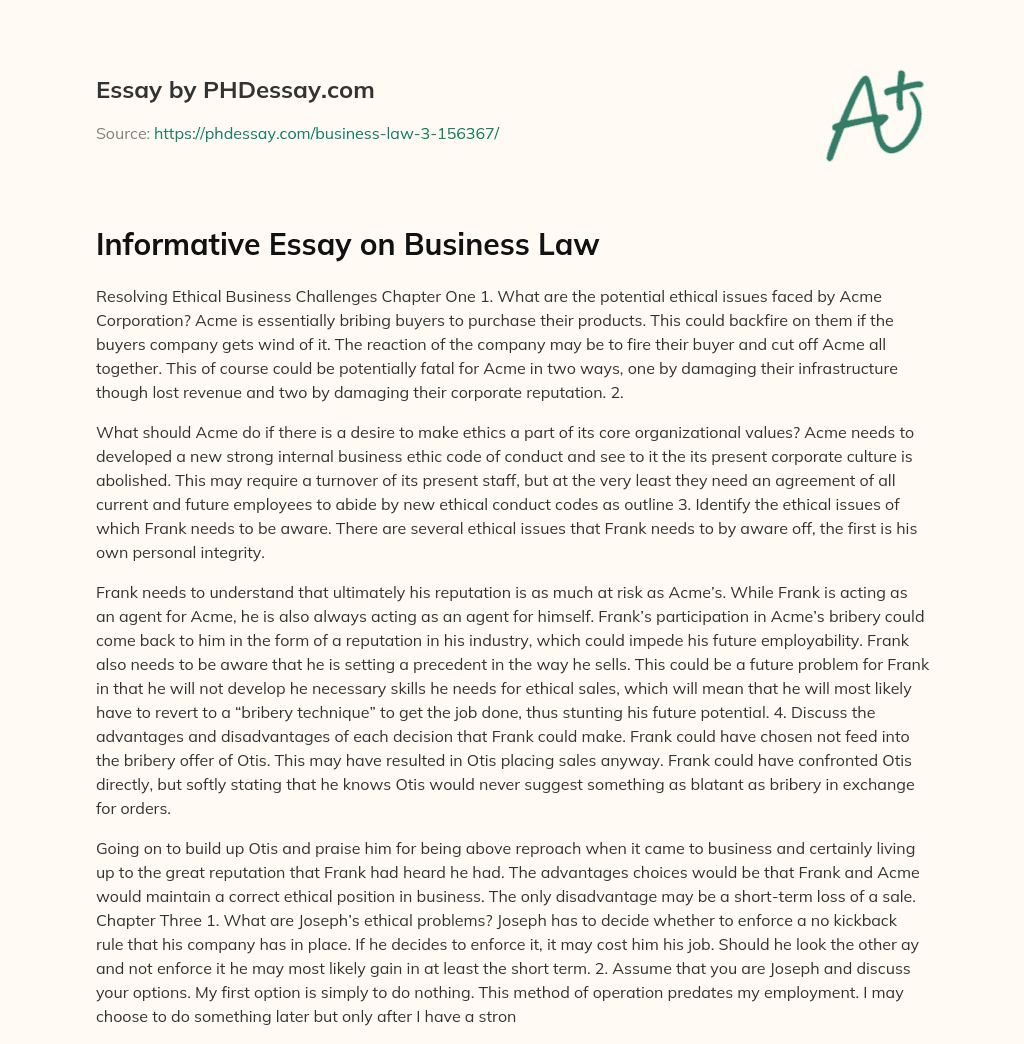 Informative Essay on Business Law essay