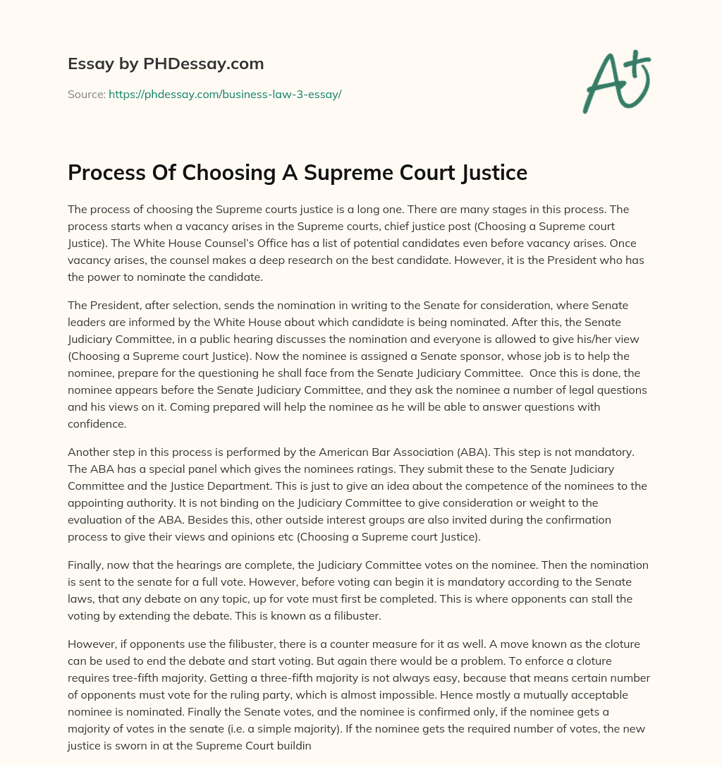 Process Of Choosing A Supreme Court Justice essay