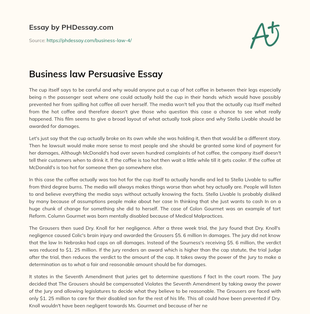Business law Persuasive Essay essay