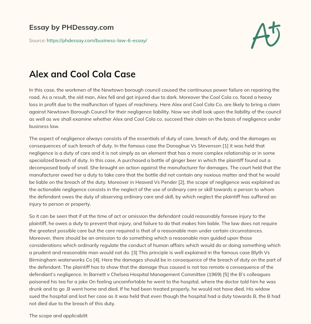 Alex and Cool Cola Case essay