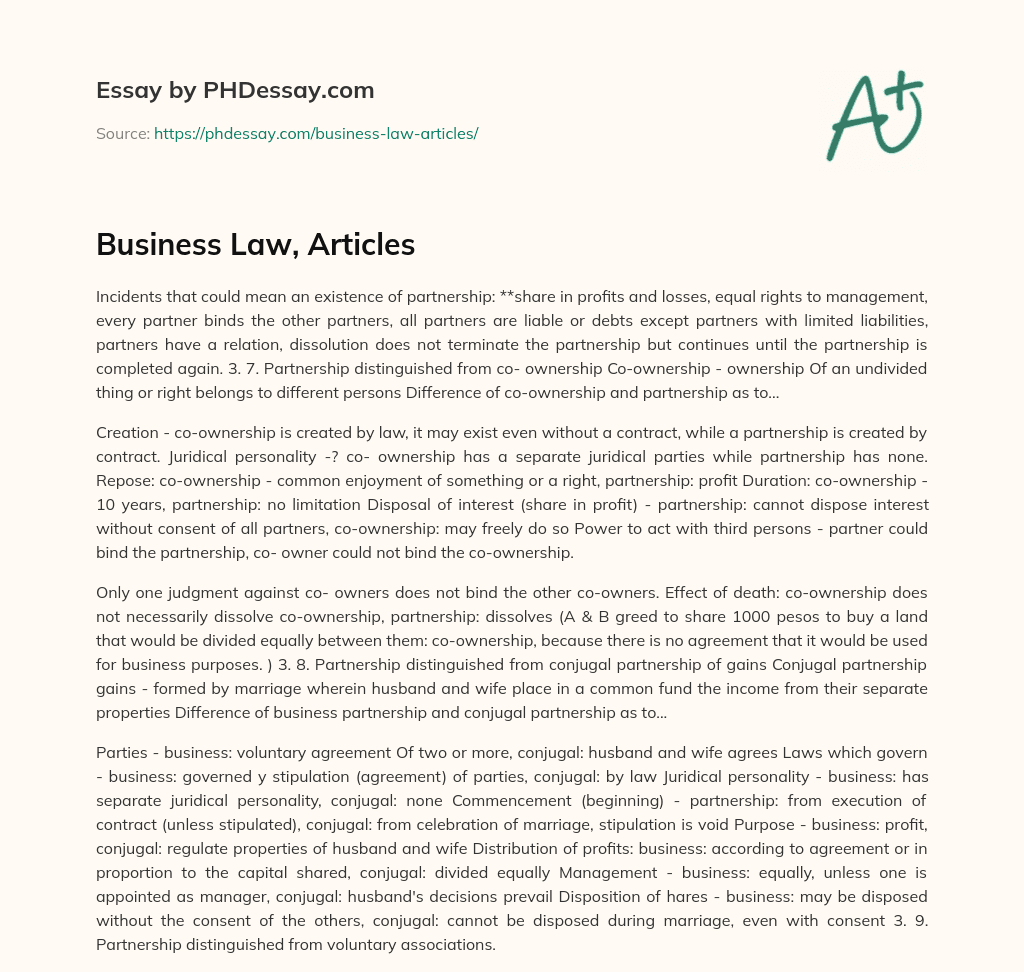 Business Law, Articles essay