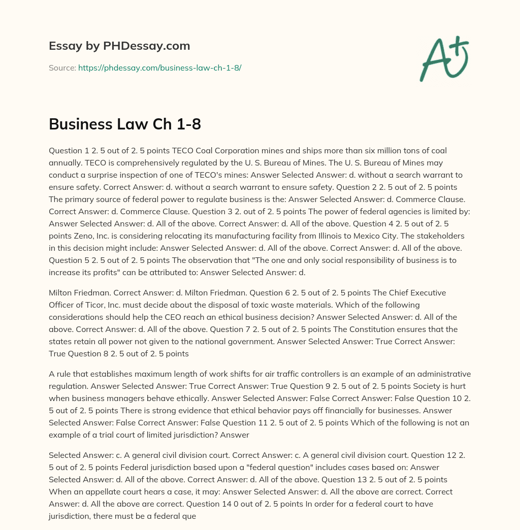 Federal Regulations and Business Stakeholders: Inspections, Power Limits, and Social Responsibility essay