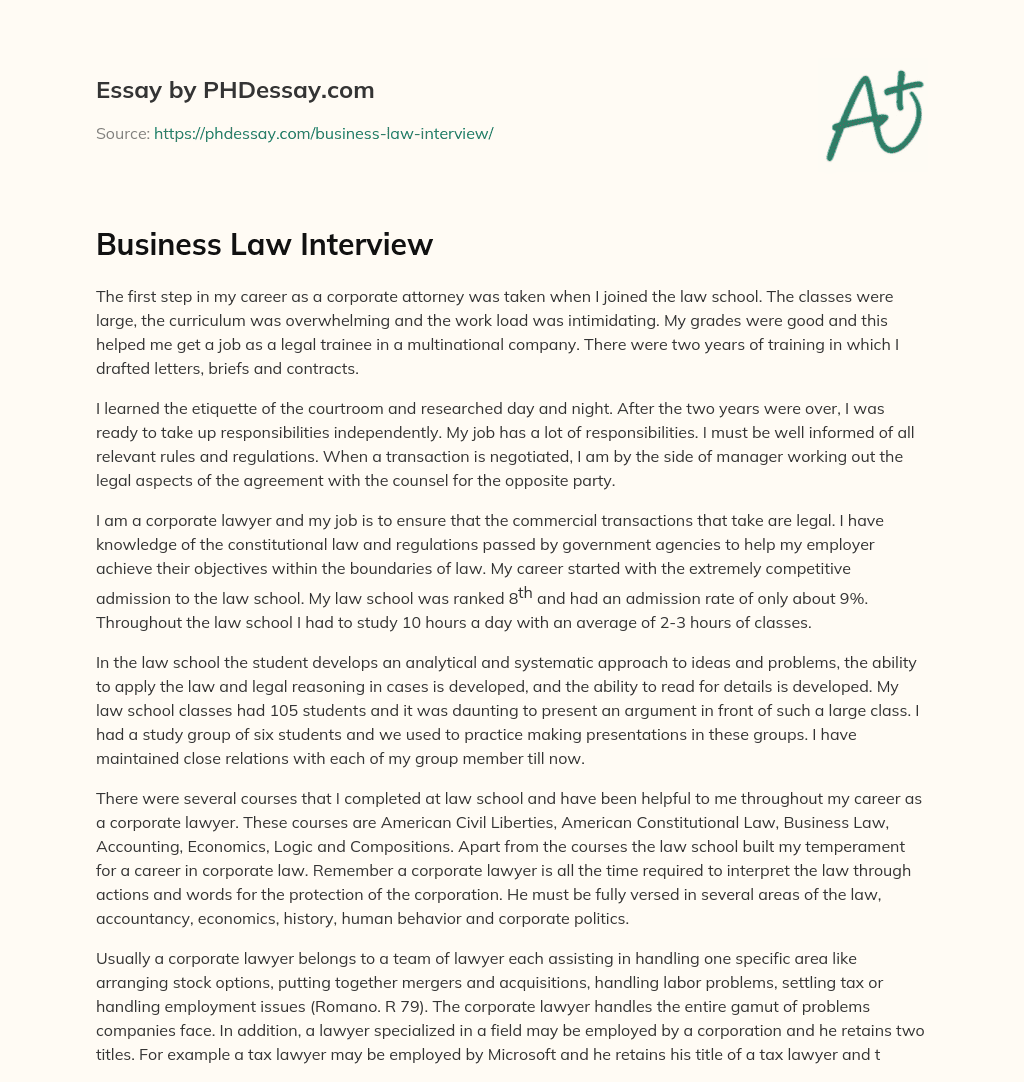 Business Law Interview essay