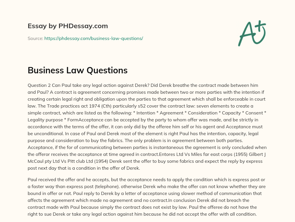 Business Law Questions essay