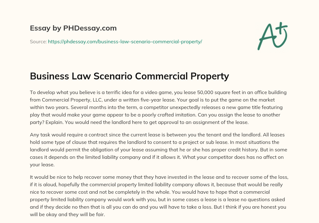 Business Law Scenario Commercial Property essay