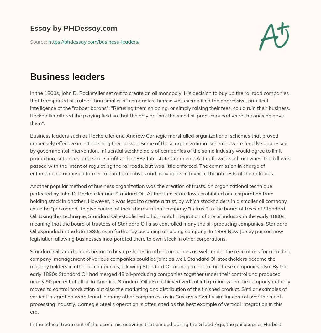 The Rise of Business Monopolies in the 19th Century essay