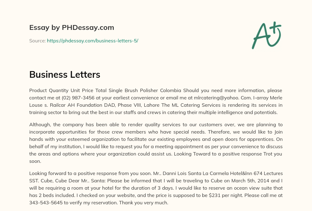 Business Letters essay