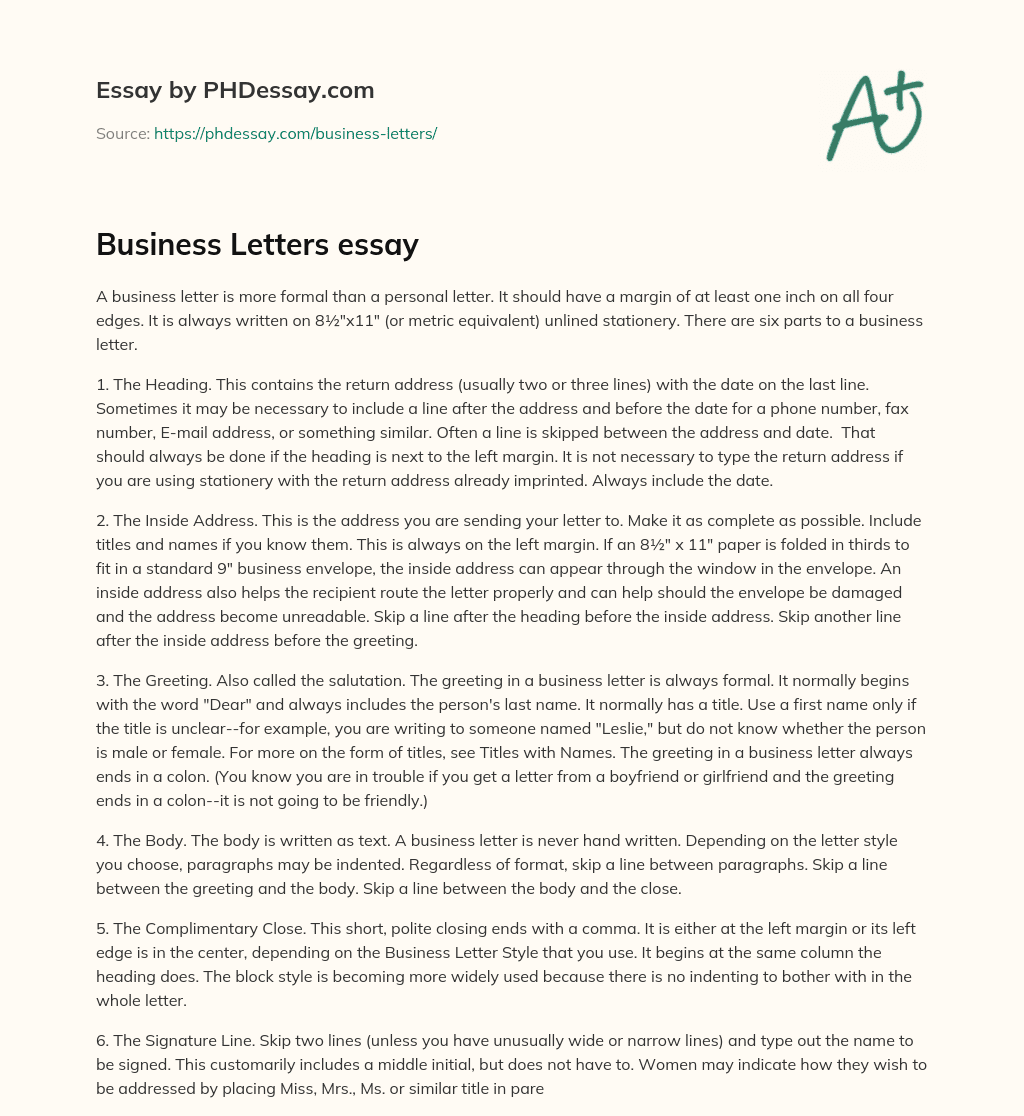 Business Letters essay