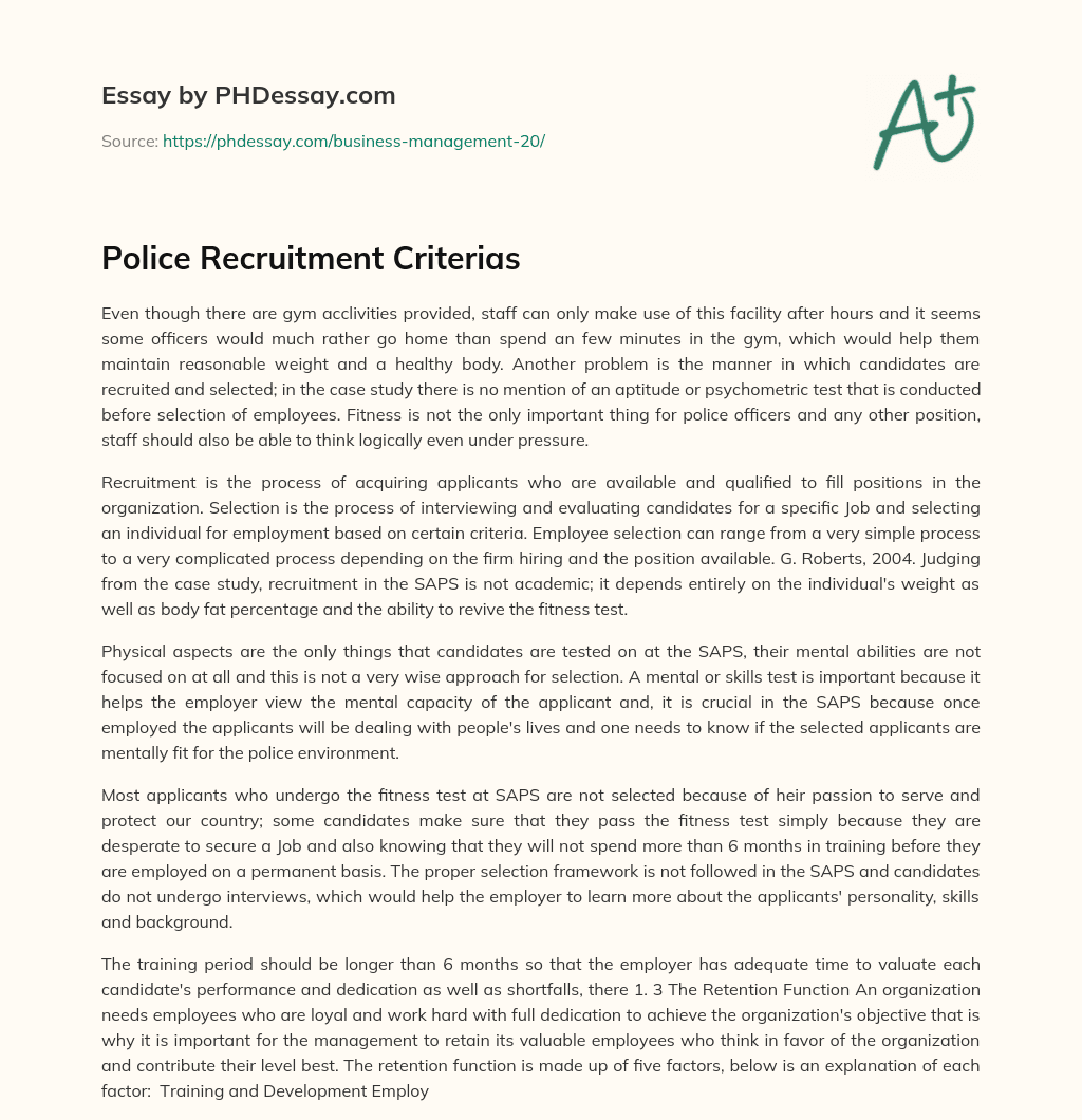 Police Recruitment Criterias essay