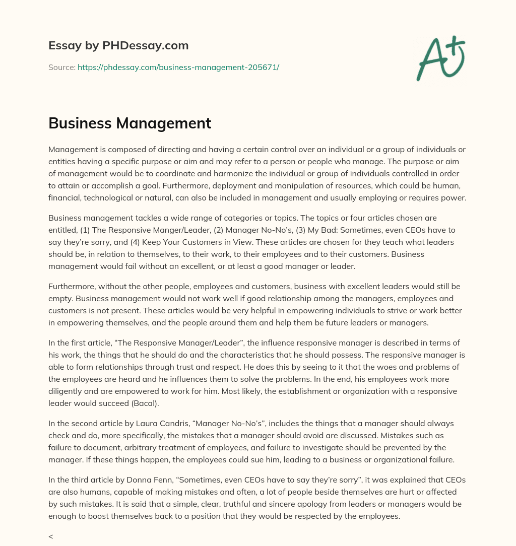 Business Management essay