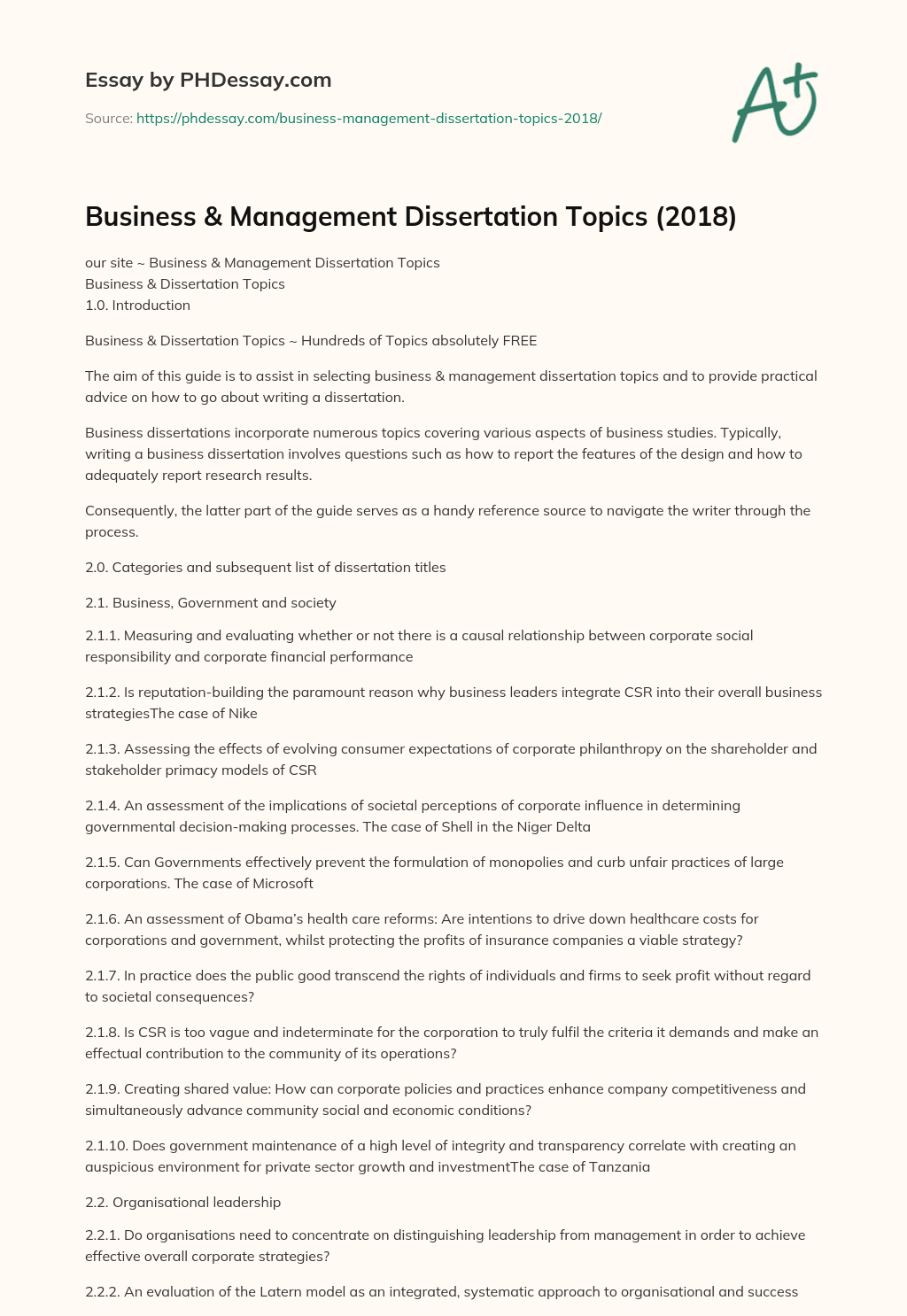 thesis topics for business management students