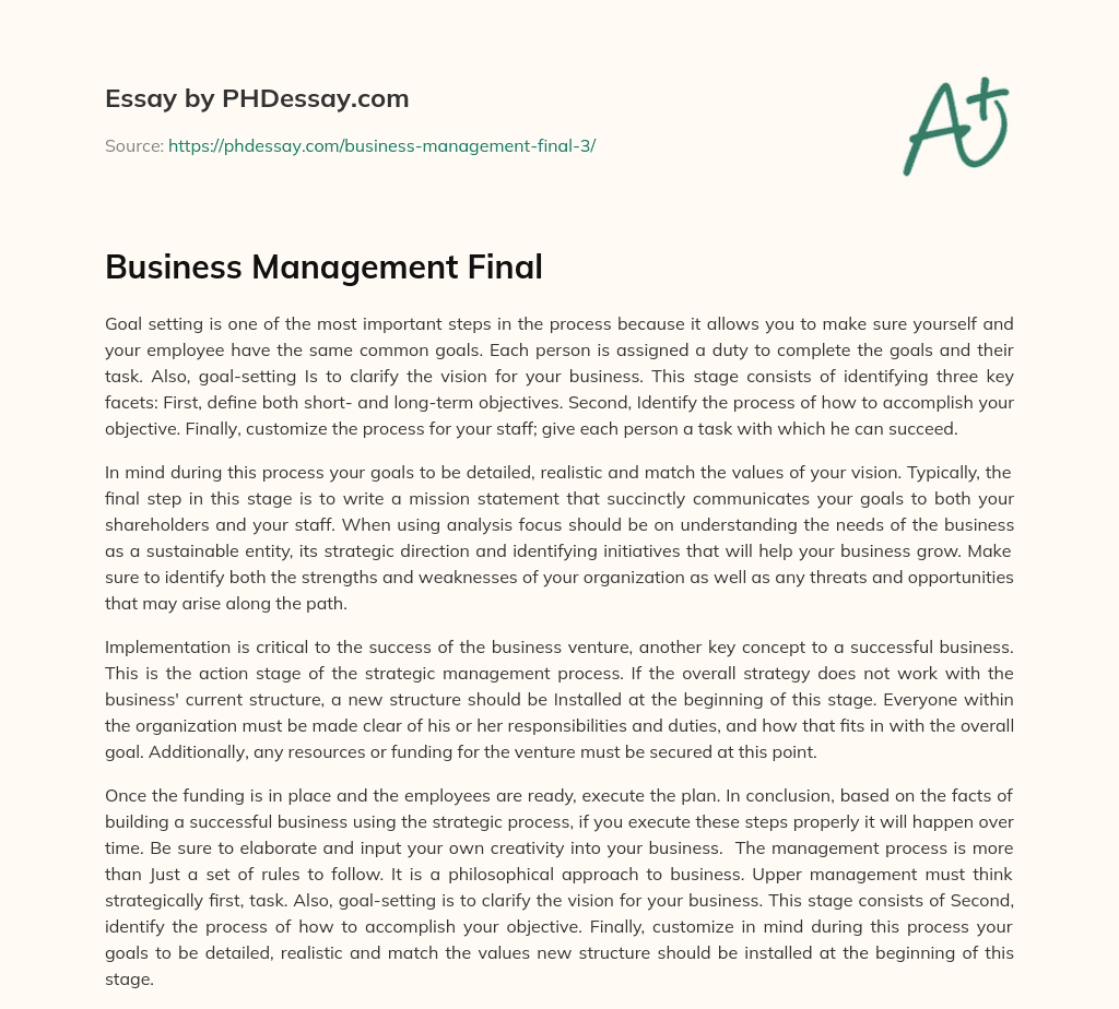 Business Management Final essay