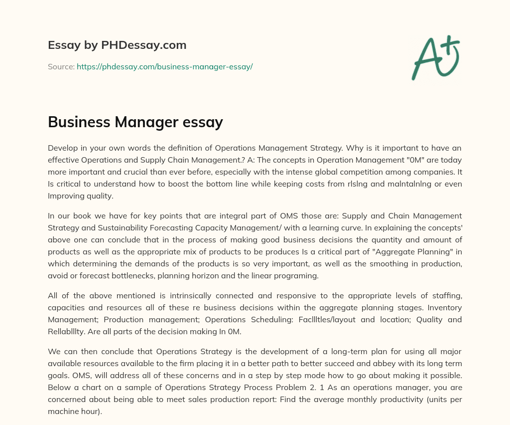 Business Manager essay essay