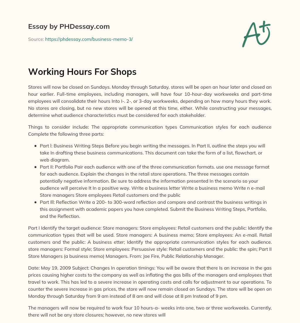 Working Hours For Shops essay