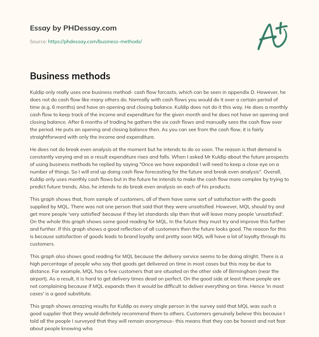 Kuldip’s Unique Approach to Cash Flow Forecasting and Plans for Future Business Methods essay