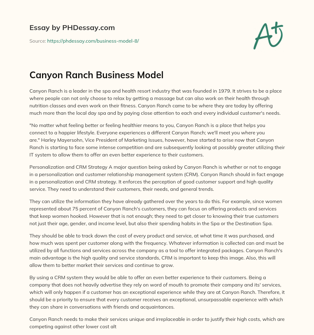 Canyon Ranch Business Model essay