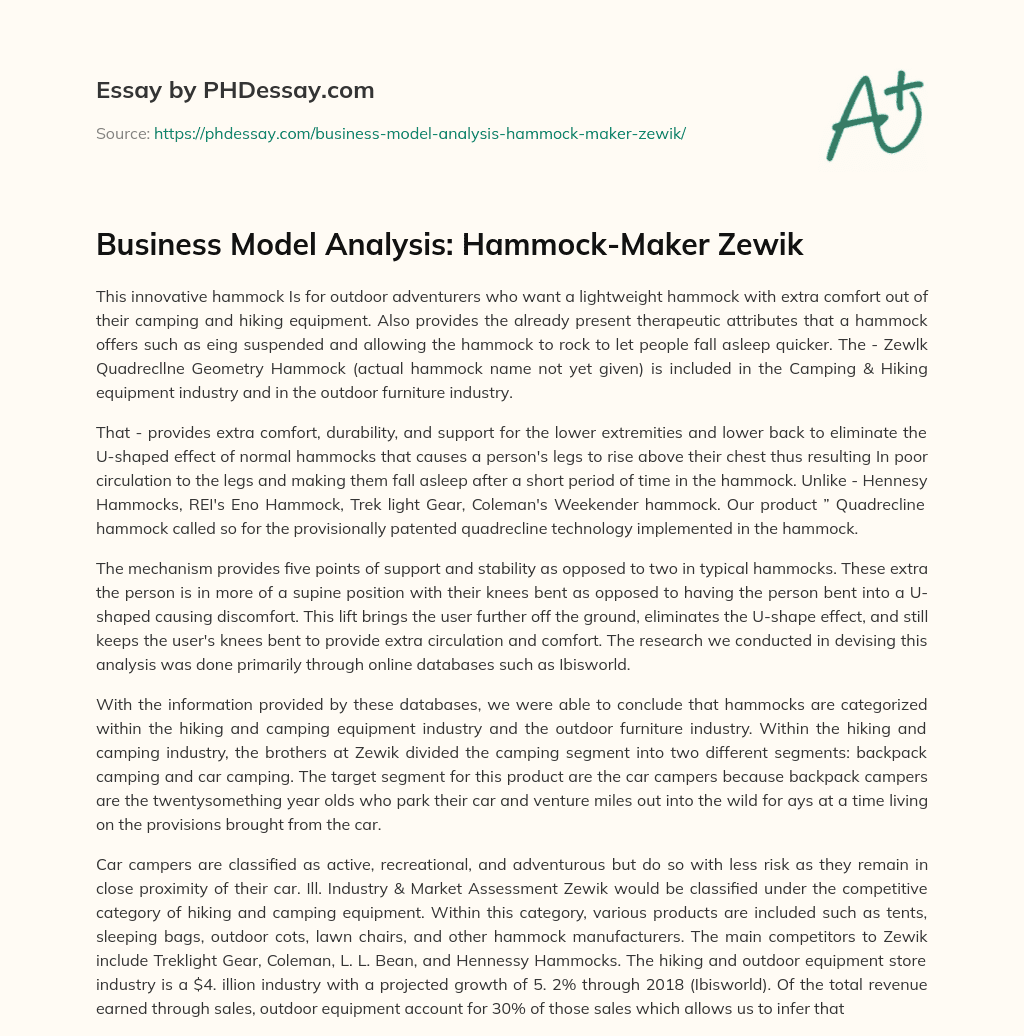 Business Model Analysis: Hammock-Maker Zewik essay