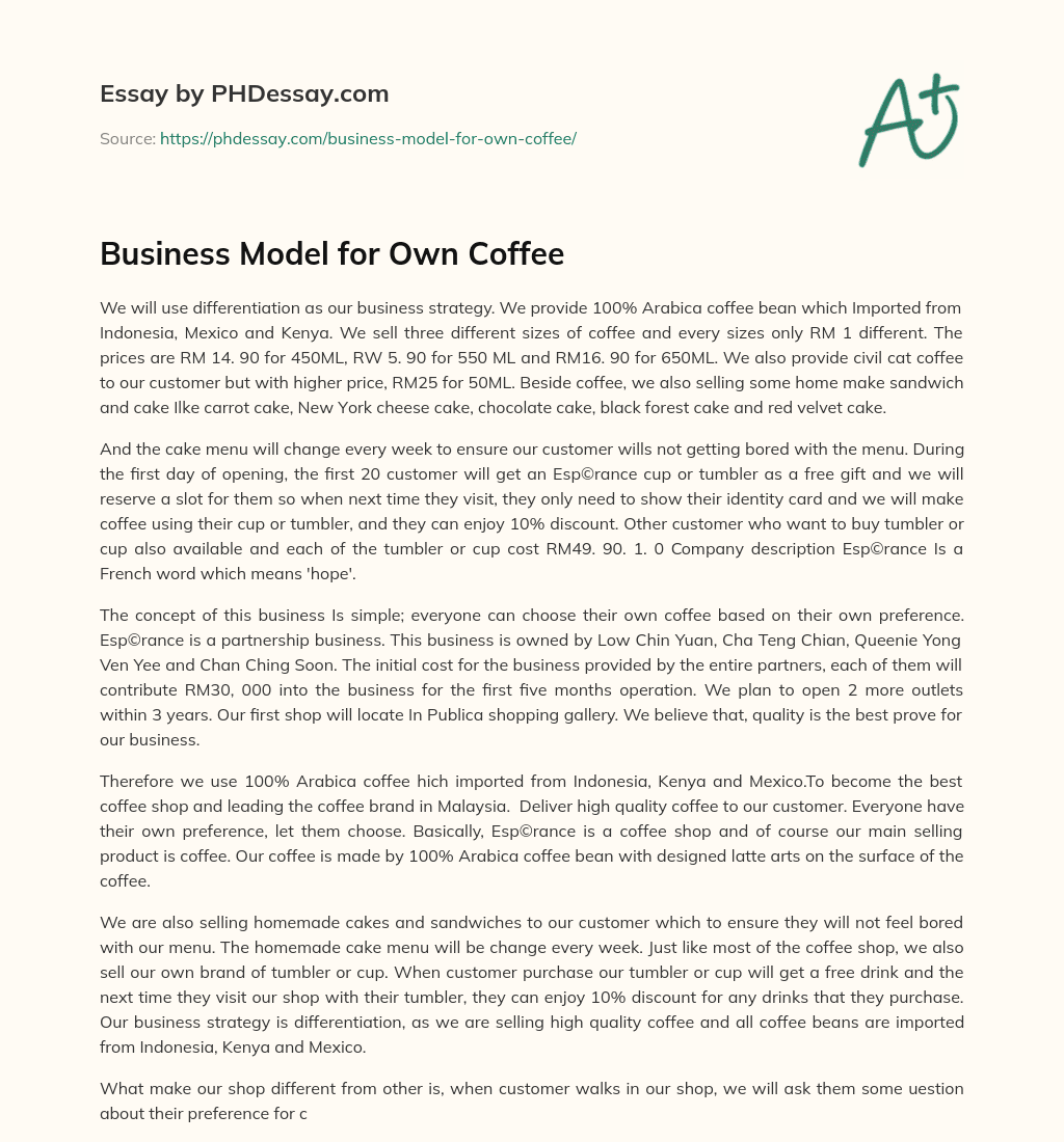Business Model for Own Coffee essay