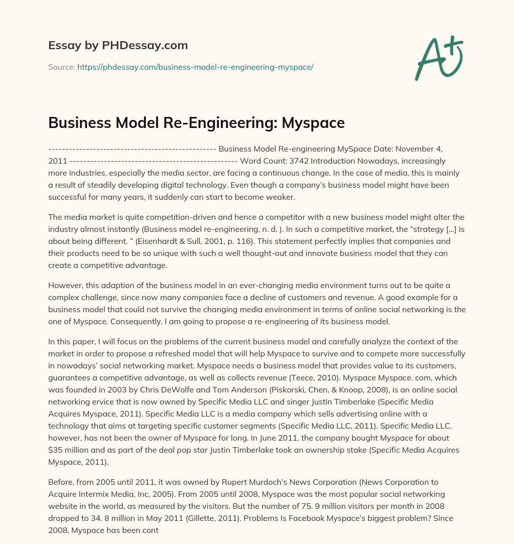 Business Model Re-Engineering: Myspace essay