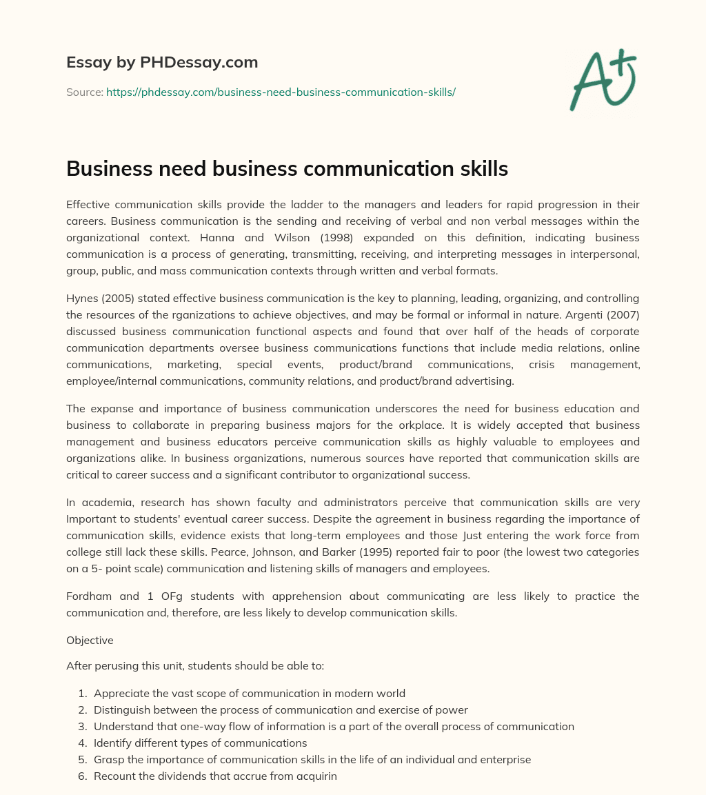 business communication skills essay