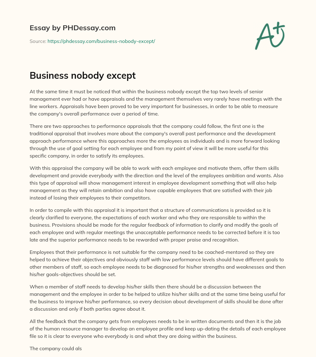 Business nobody except essay