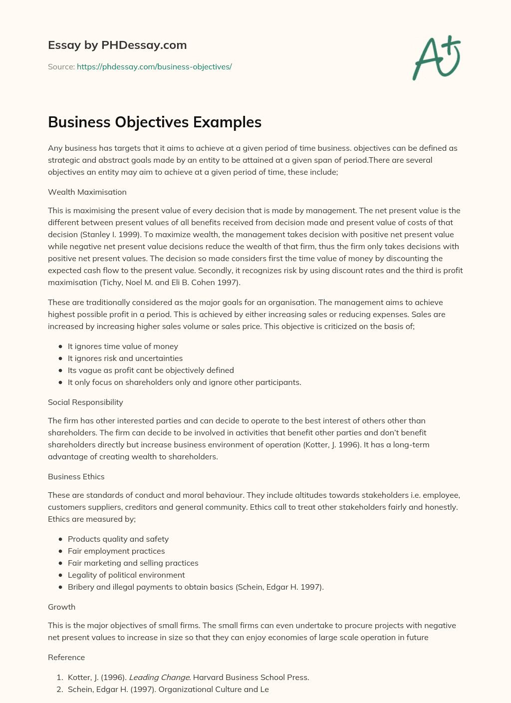 essay about objectives of business