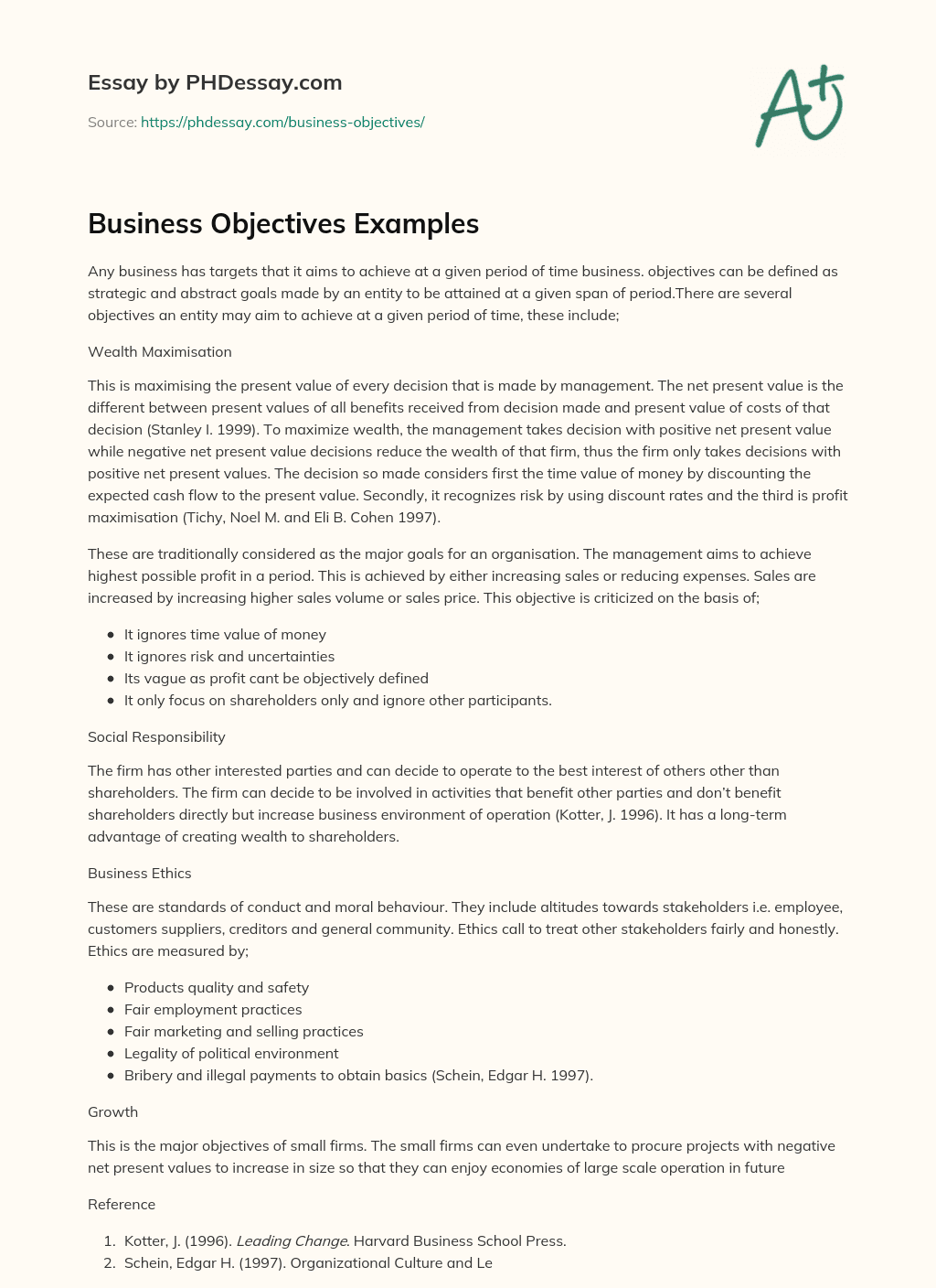 an essay about business objectives